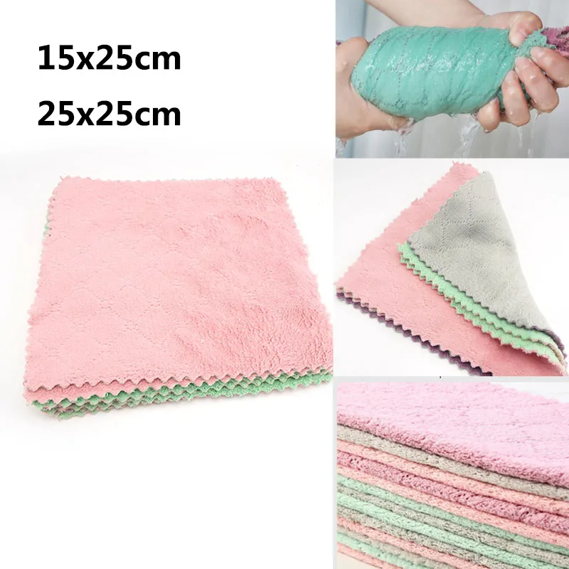 

Micro Fiber Cleaning Cloth Rags Towel Kitchen Dishcloth Tools Water Absorption Non-Stick Oil Washing Clean Wiping