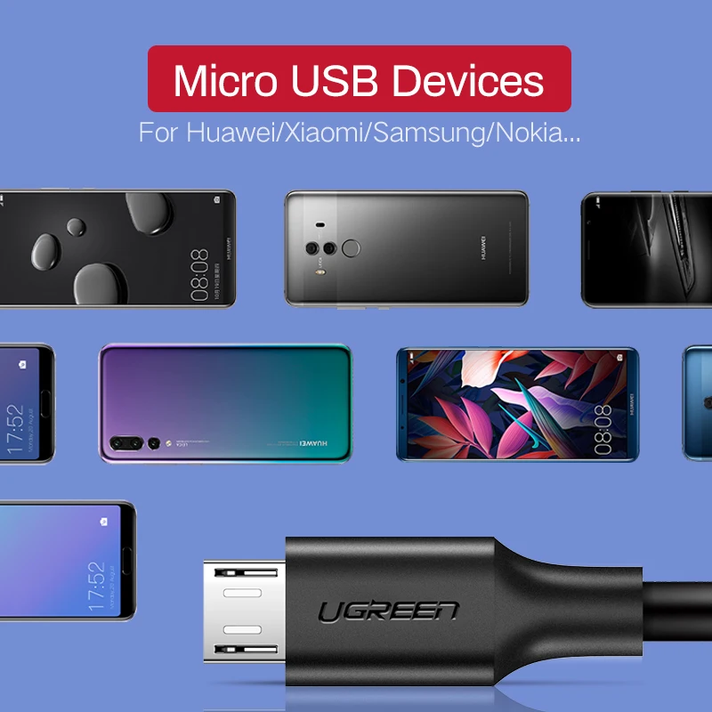 Кабель Micro USB Ugreen для телефонов Android, 3A, 0.25-3 м (art.: 3920bb376ea2f) - 3920bb376ea2f
