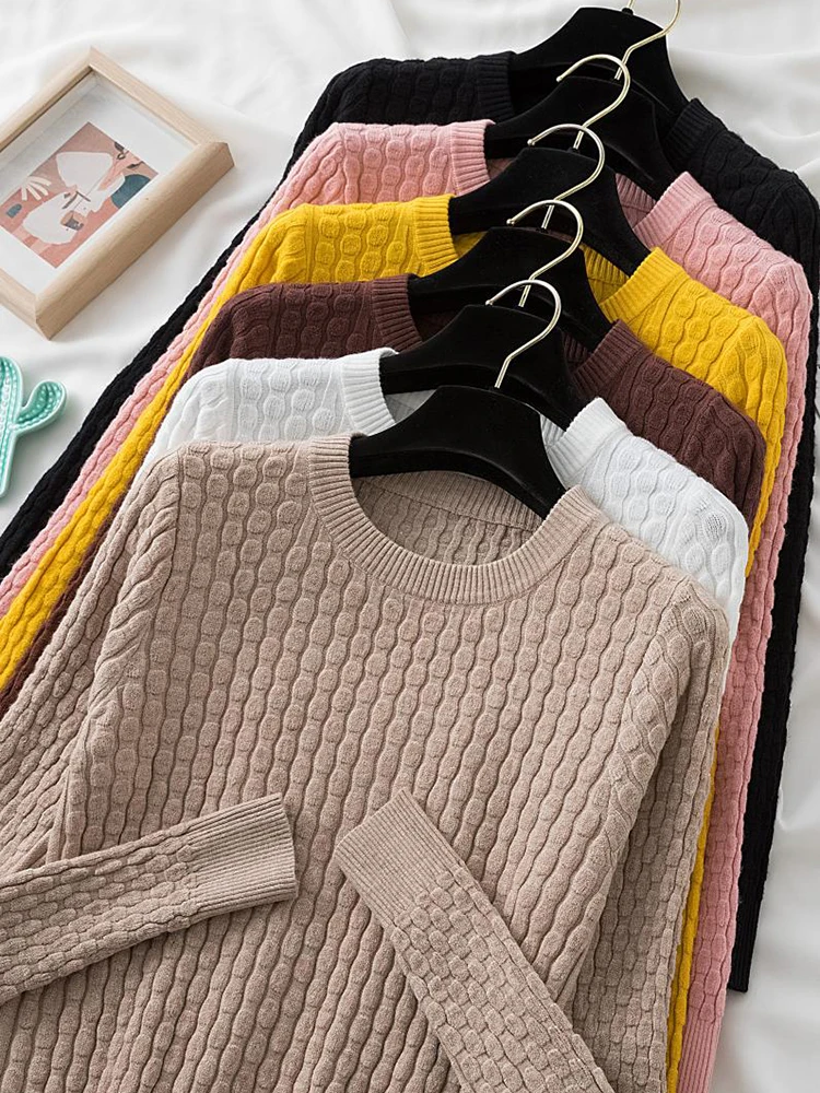 

Женский свитер с круглым вырезом AOSSVIAO, Однотонный свитер с рюшами, Осень-зима 2022, Тонкий Повседневный вязаный пуловер розового и белого цвет...