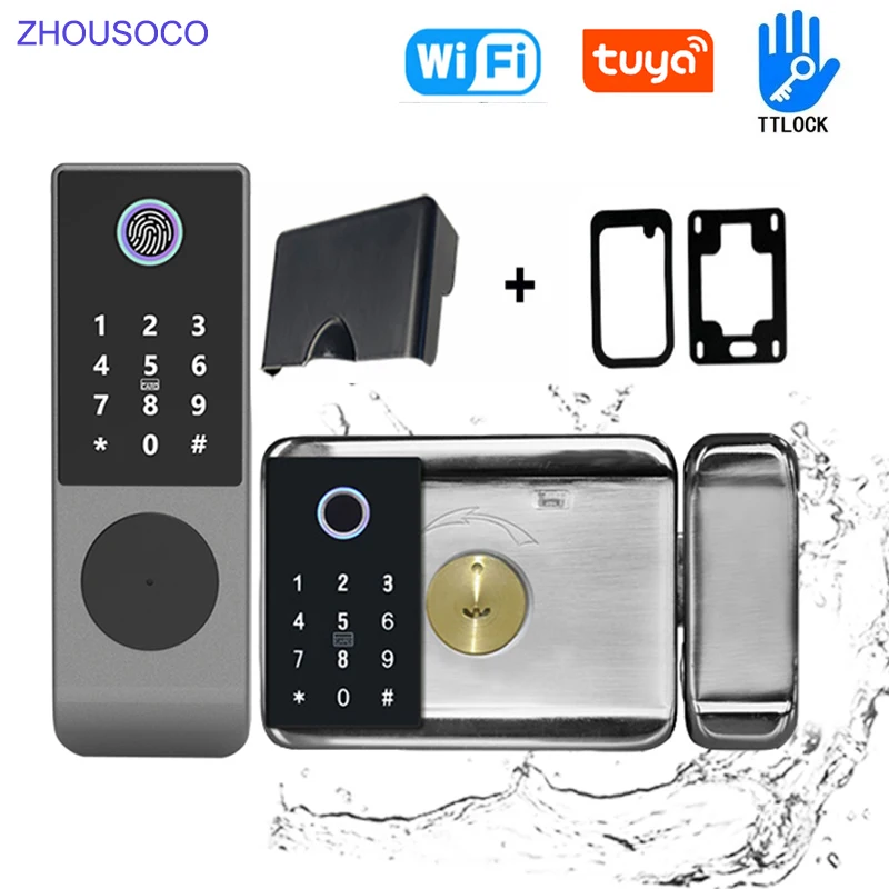Скидка Водонепроницаемый уличный садовый замок Tuya с Wi-Fi, двусторонний замок со сканером отпечатков пальцев, карта доступа через приложение, БЕСКЛЮ...