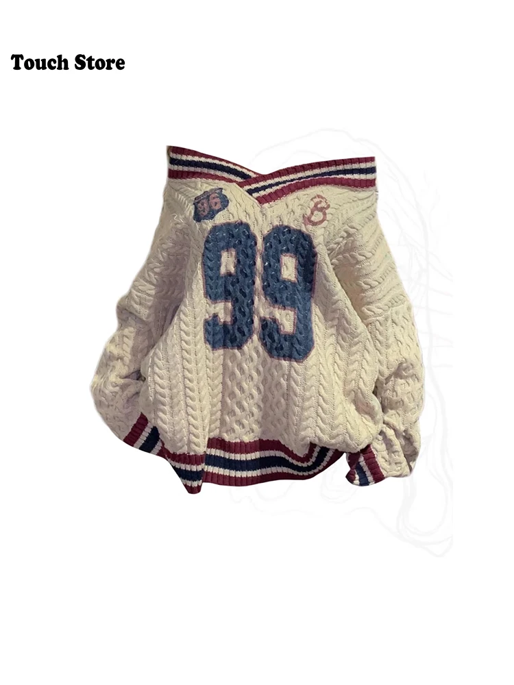 Зимний женский свитер в консервативном стиле винтажный с v-образным вырезом и