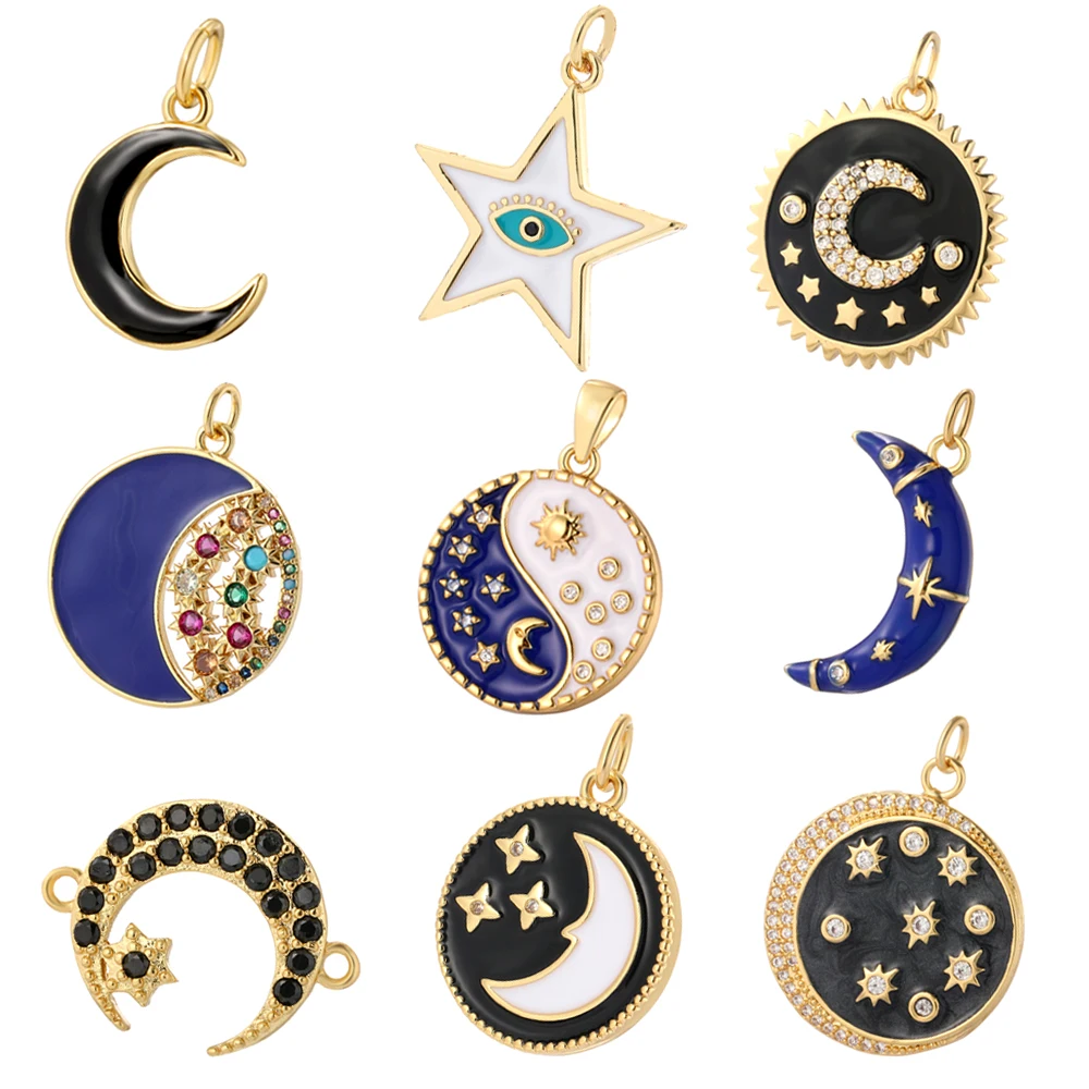

Голубой Белый Луна Звезда медная металлическая капля масло маленькие Подвески Подвеска для DIY брелок ожерелье ювелирные изделия принадлеж...