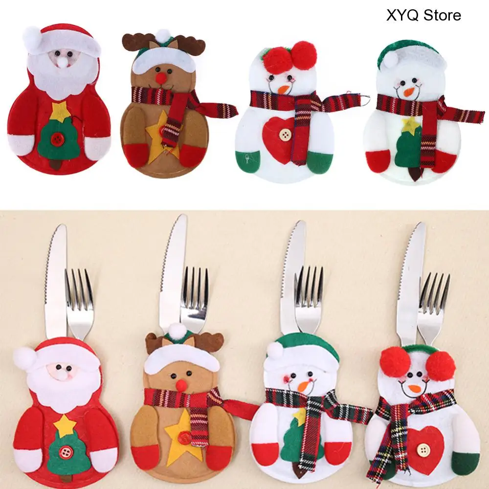 

1 PC Santa Claus Snowman Elk Style Utensil Knives Forks Holder Cutlery Bag Pouch Christmas New Year Decor Tableware Supplies