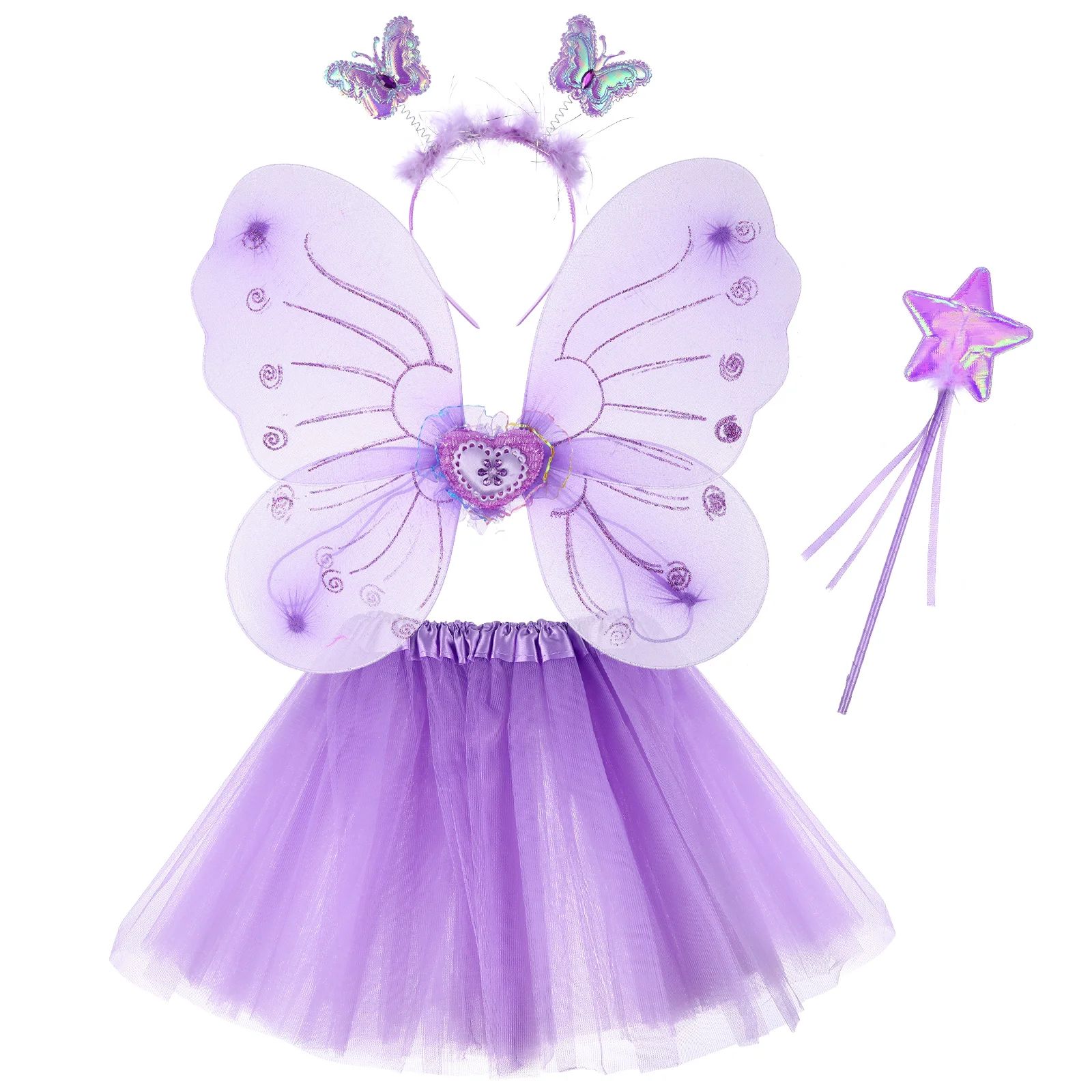 

Butterfly Wings Four Piece Set Mesh Tutu Skirt Dress Girl Fairy Girl's Clothing Fabric Wand Accessories Outfits Teen Girls