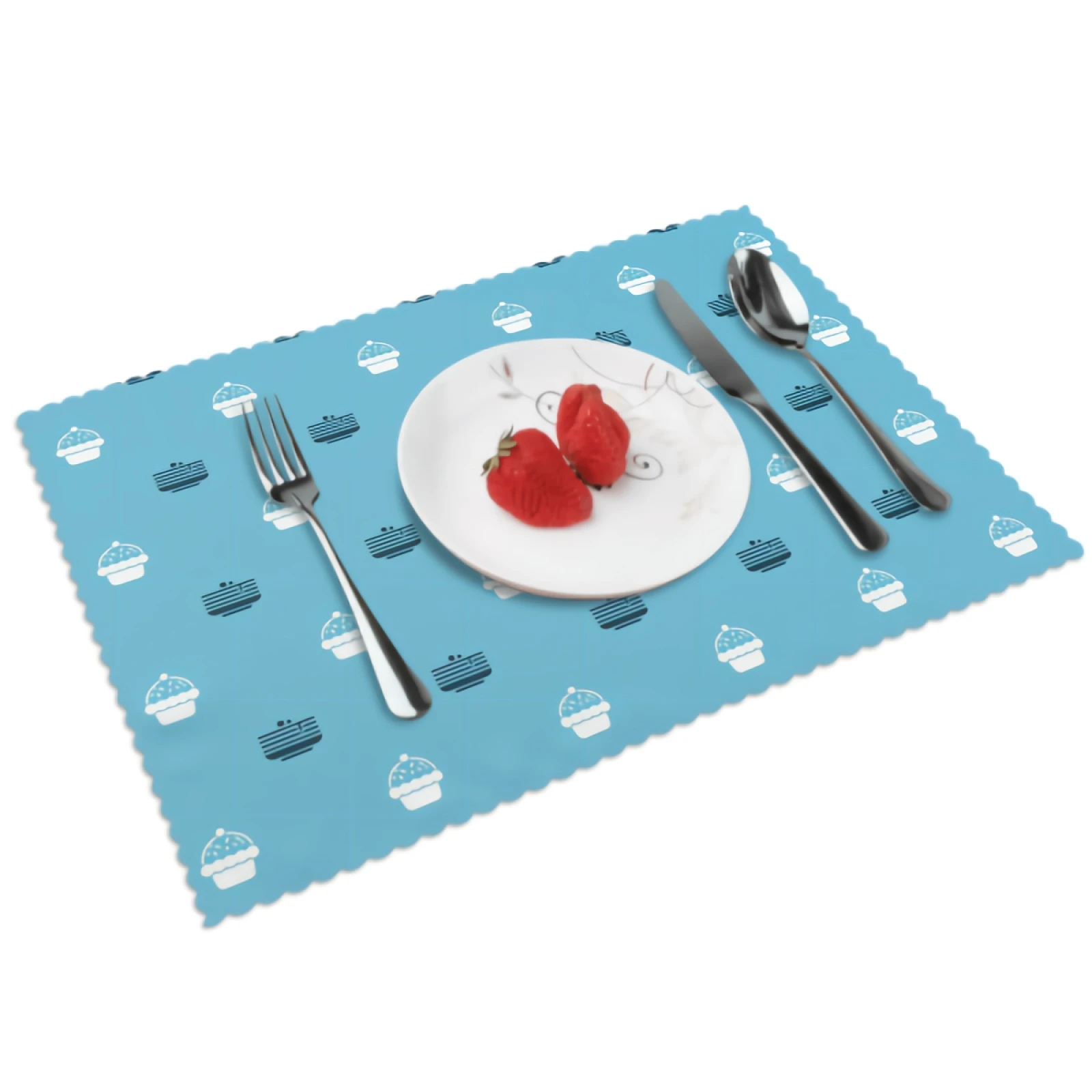 

Cute Cake Placemats for Dining Table Set of 4 Blue BackgroundDecor Rectangular Heat Resistant Washable Place Mat