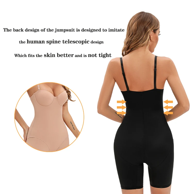 Women Body Shaper Bodysuit Skinny Romper Shapewear With Underwire Cup Stretch Body's Black Jumpsuit