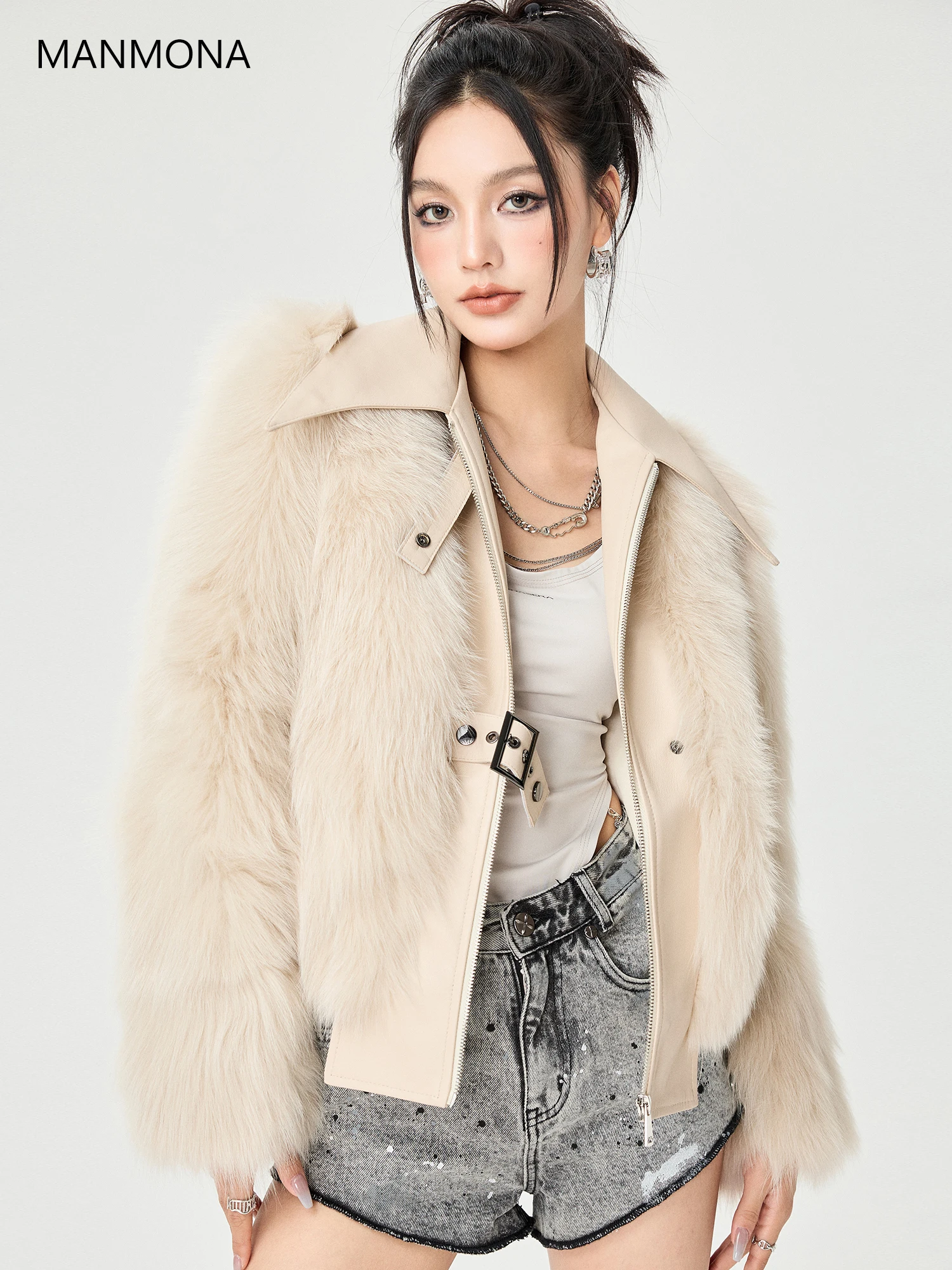 New Fox Belly Fur Coat Women's Short Stitching Sheepskin Coat fur coats  mink fur coat  coat