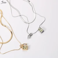 joolim jewelry wholesale no fade double laminated snake bone chain 2 rectangle zircon pendants necklace stainless steel jewelry