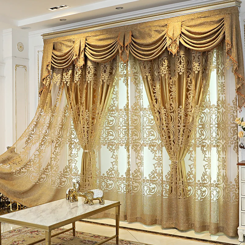 

Luxury Sheer Curtains for Living Room Curtains for Bedroom European Windows Tulle Golden Screen Balcony Villa Valance Set