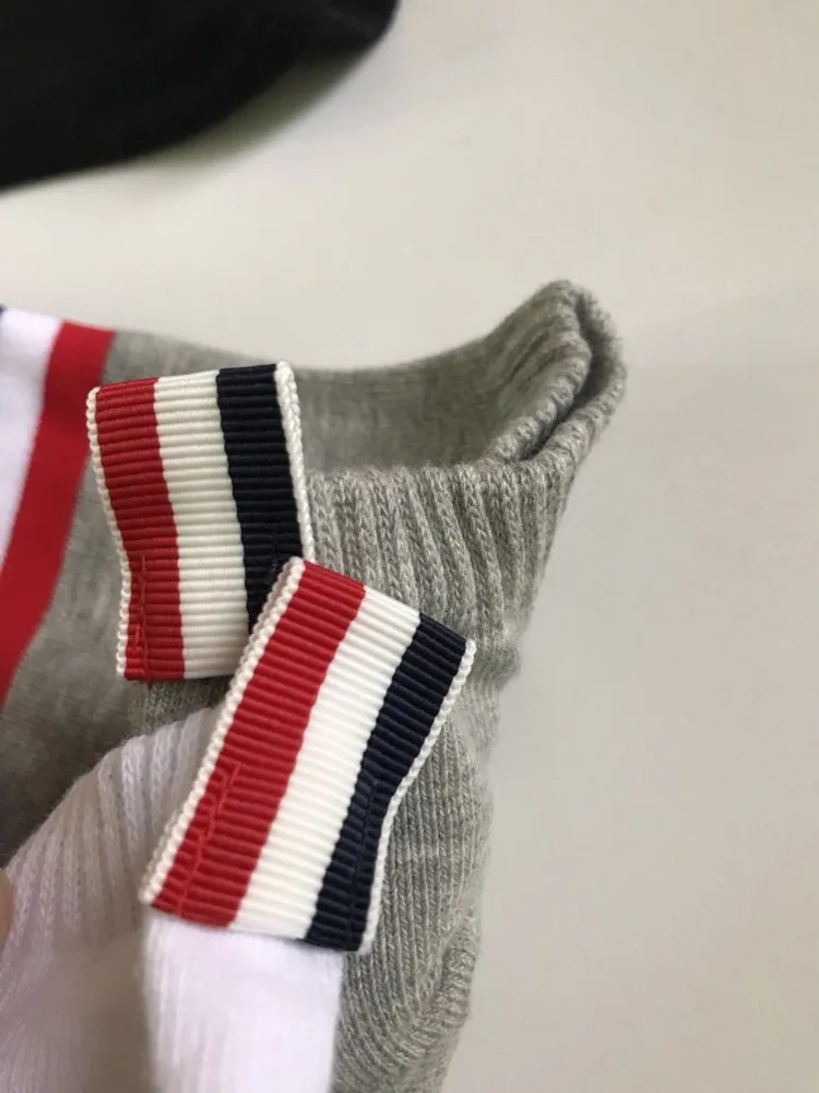 6 pairs of tb socks men's and women's summer socks pure cotton deodorant striped sports breathable short tube low-top couple