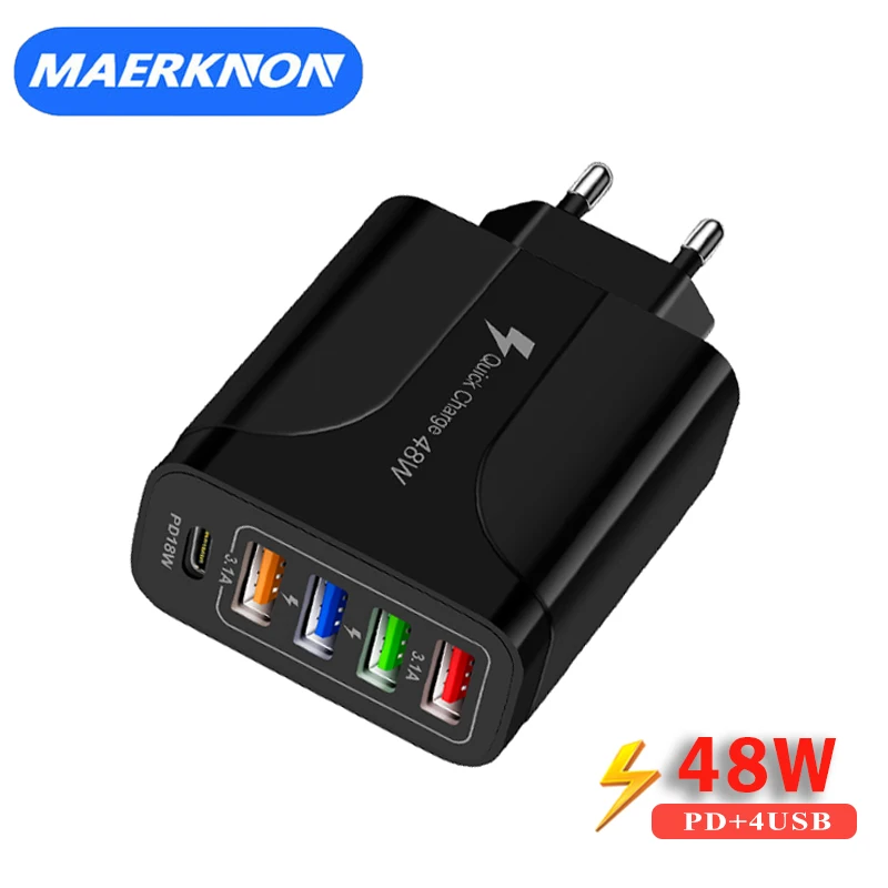 

PD 48W Fast Charging Usb C Charegr Five Ports Mobile Phone Charger Quick Charger For IPhone 11 12 13 Xiaomi Samsung Wall Charger