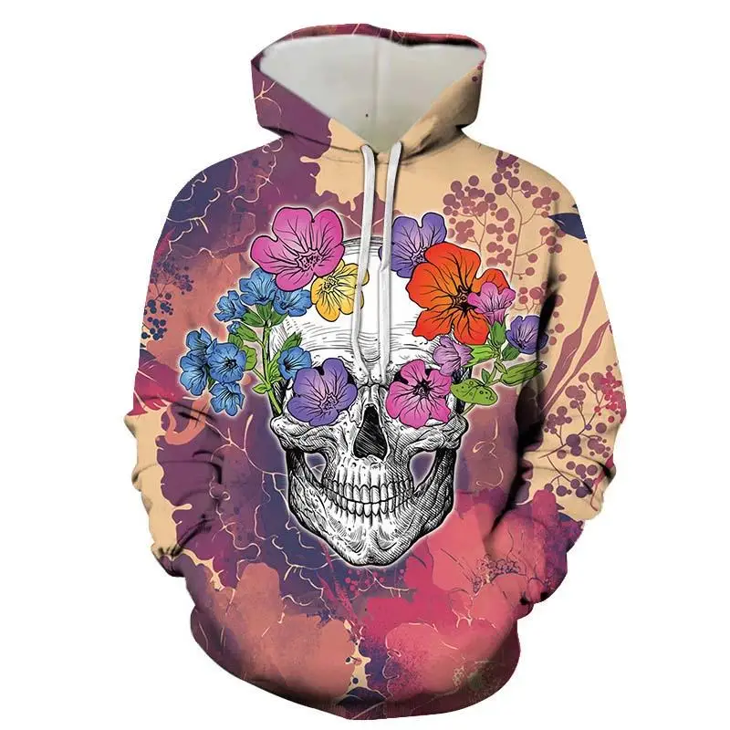 

Толстовка унисекс с длинным рукавом, свитшот с 3D принтом черепа на Хэллоуин, уличная одежда в Корейском стиле, Повседневный пуловер, осень