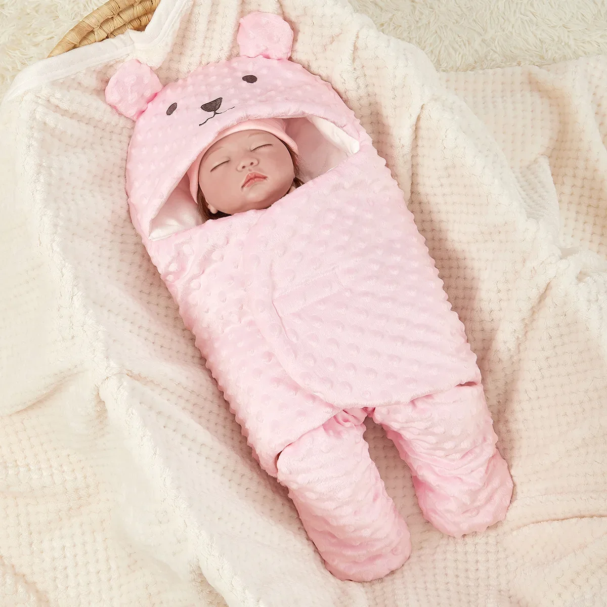 

Cotton Baby Sleeping Bags Cartoon Bear Newborn Swadding Blanket Solid Color Autumn Winter Baby Wrap Blankets Infant Bedding Item
