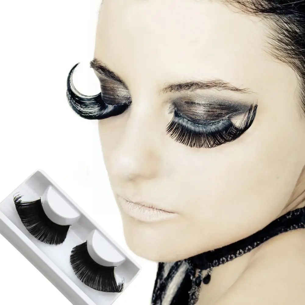 

1pair Black Feathers Makeup Eyes Lash New Exaggeration Christmas Stage Make Eyelashes Women Beauty Up False Party Y3s2