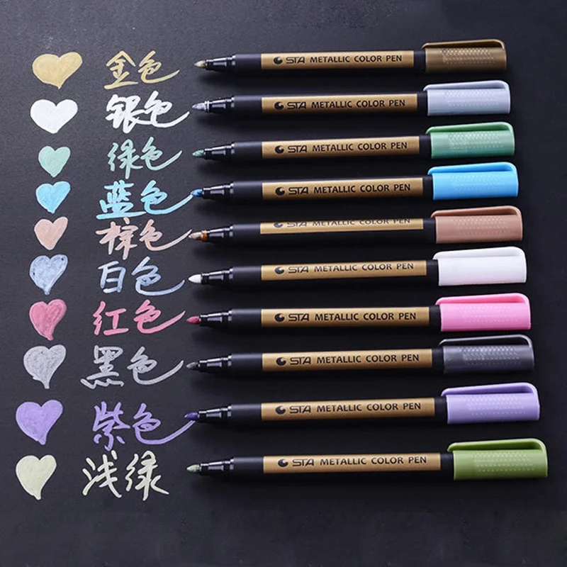 

10 Colors Metallic Paint Art Marker Pen Creative DIY Glass Wood Photo Album Permanent Writing Highlighters Pens Stationery