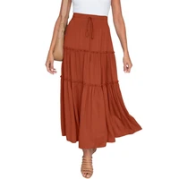 a line skirt popular boho style large hem solid a line maxi skirt with drawstring for vacation women skirt maxi skirt