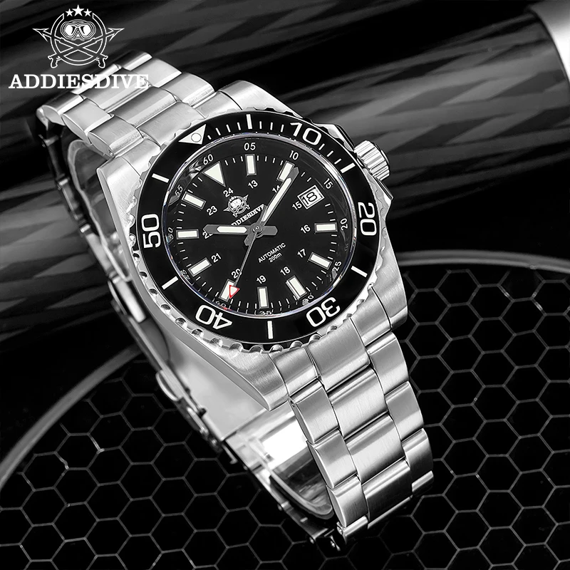 Фото ADDIESDIVE AD2504 Мужские часы для дайвинга Япония 8215 Автоматические 200 м Водонепроницаемые механические часы из нержавеющей стали со светящимся сапфиром №4