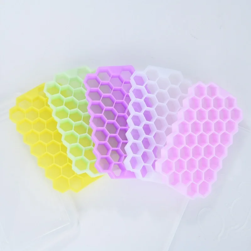 

10 Colors 37 Cavity Honeycomb Silicone Ice Cube Mold Reusable Silicone Ice Cube Tray for Summer Whiskey Cocktail Without Cover