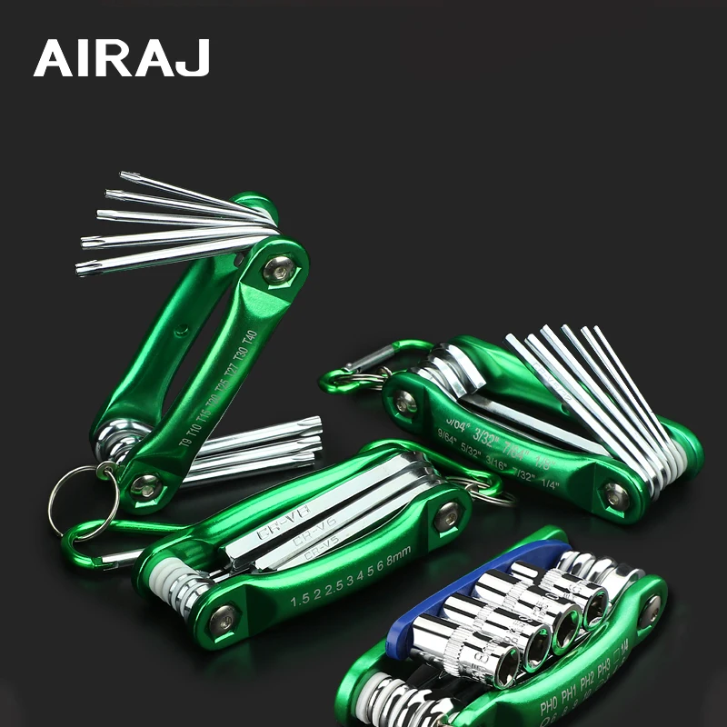 

AIRAJ 9/12 in 1 Folding Hex Wrench Metal Metric Flat-head Torx Allen Wrench Set Screwdriver Hand Tool Portable Set