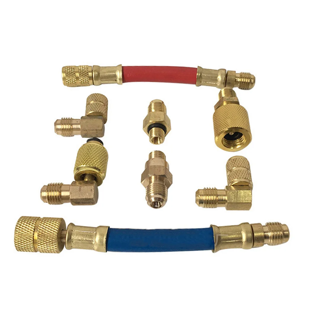 

8 Pcs Quick Coupler Connector Refrigerant Hoses High-end Conditioning Manifold Converting Adapter Air Conditioner Ac Car For