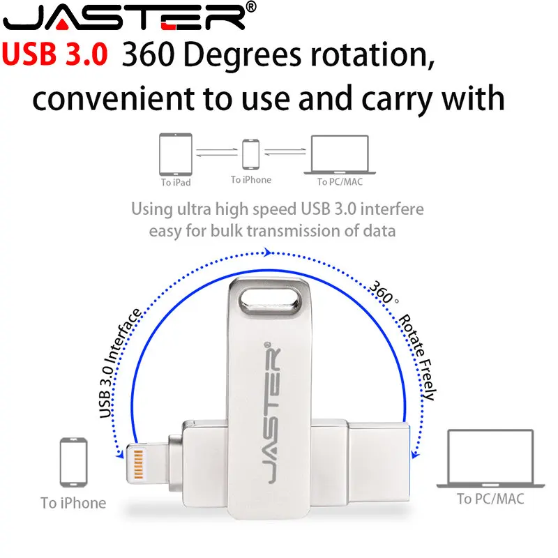 

USB 3.0 Flash Drives for iPhone 256GB Lightning 2IN1 Pen Drive 128GB Free Custom Logo Memory Stick 64GB Rotatable Pendrive 32GB