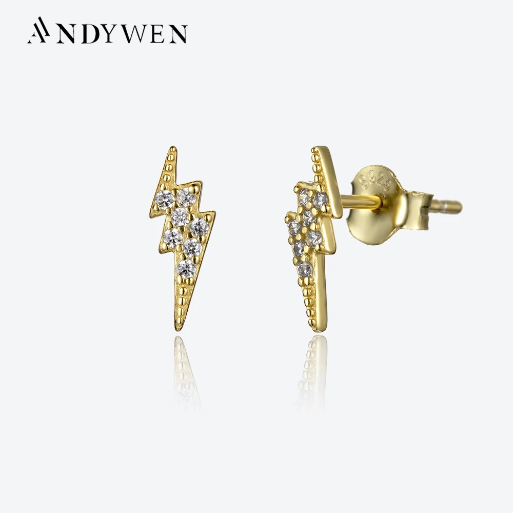 

ANDYWEN 925 Sterling Silver Two Lightering CZ Zircon Stud Earring Clips Piercing Pendiente Women Luxury Jewelry 2023 New Tiny