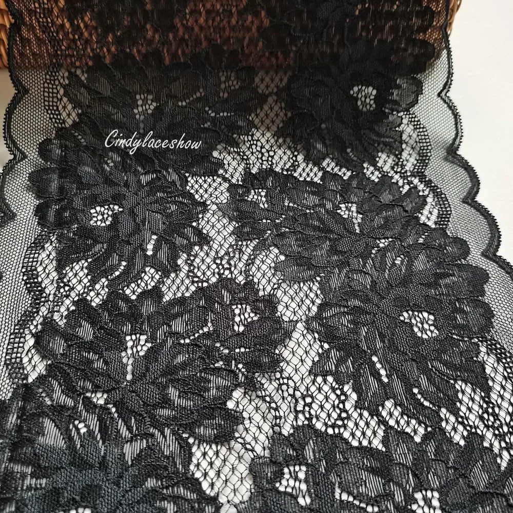 2 ярдов 21 см ширина Цветочная вышивка стрейч эластичная кружевная отделка черный