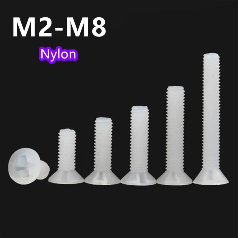 

Белые нейлоновые винты с потайной головкой M2 M2.5 M3 M4 M5 M6 M8 пластиковые винты Phillips