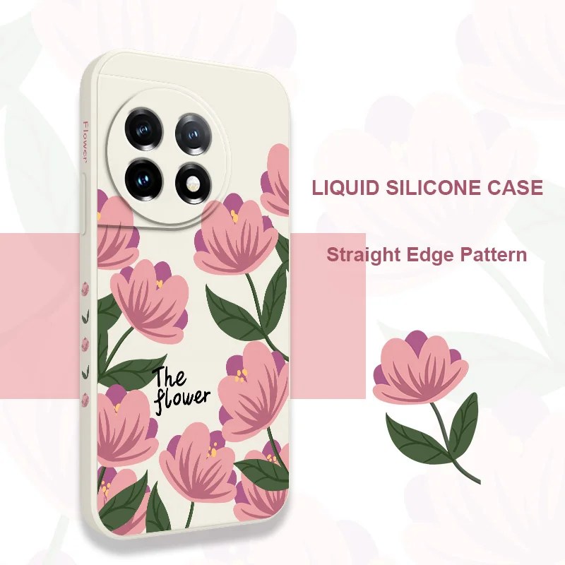 Фото Розовый чехол для телефона Primrose для Oneplus 13 13R 12 12R 11 11R 10 10R 10T 9R 9RT 9 8T 8 7 7T Pro 5G, жидкий силиконовый чехол №3