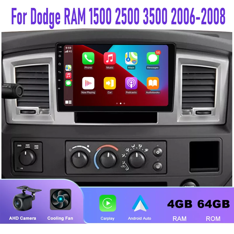 Фото 10-дюймовая автомагнитола с Apple CarPlay, Android 15, 8+128 ГБ, для Dodge RAM 1500 2500 3500 2006-2008, FM, Bluetooth №3