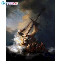 gatyztory%c2%a060x75cm frame painting by numbers ship in storm diy crafts number painting for home decor on canvas painting frame