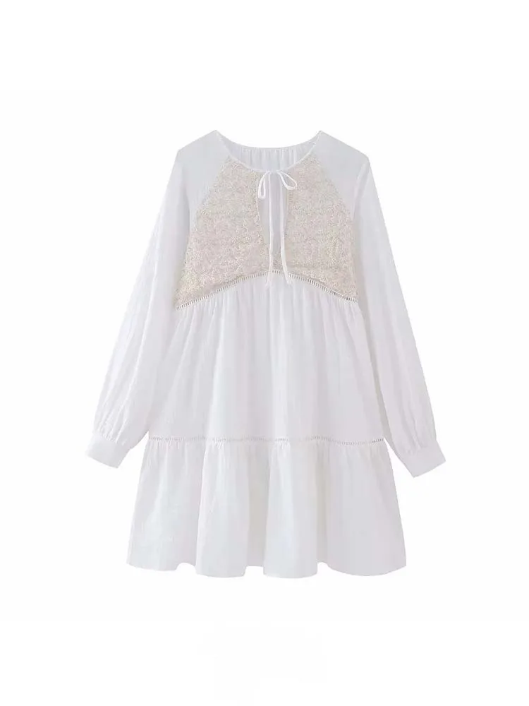 

Женские однотонные шикарные вязаные крючком платья на шнуровке свободного кроя облегающее мини-платье с длинным рукавом 2023 модная женская элегантная уличная одежда