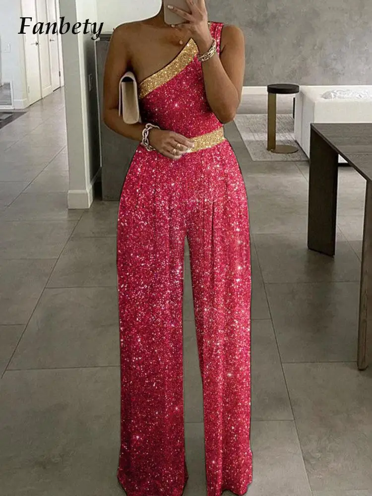 

Женский комбинезон на одно плечо, с открытой спиной и широкими штанинами