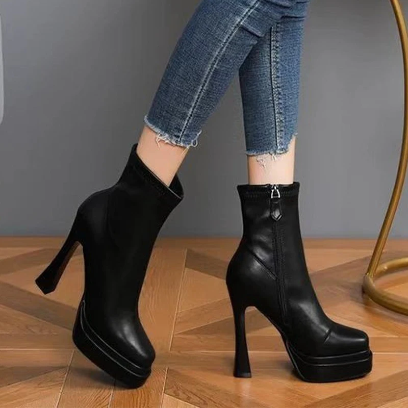 Женские ботильоны кожаные элегантные туфли на очень высоком каблуке женские