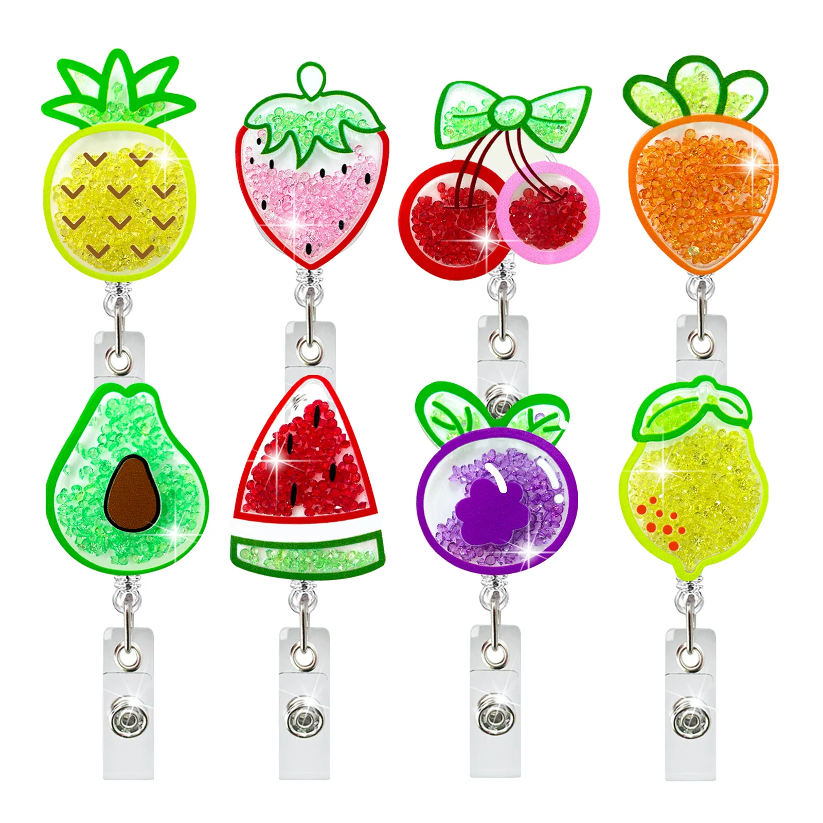 

1pcs shaker Fruit Strawberry Watermelon Badge Reel Retractable ID Badge Holder With 360 Rotating Alligator Clip Name Holder
