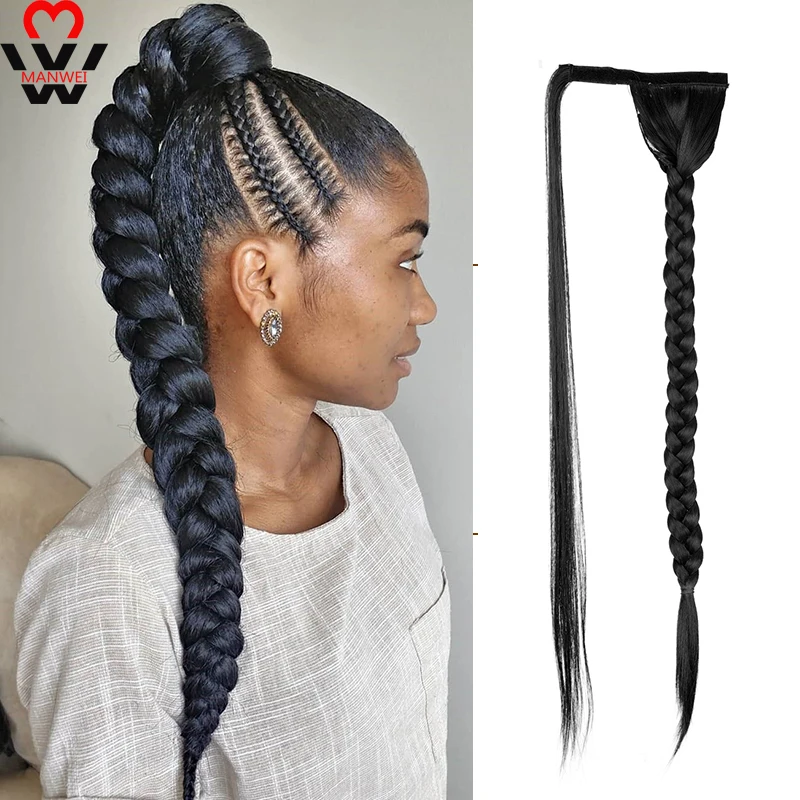 

MANWEI Synthetic Hair Extensions Super Long Wrap Around Big Braided Ponytail 75CM For Women Natural Color Everyday Wear