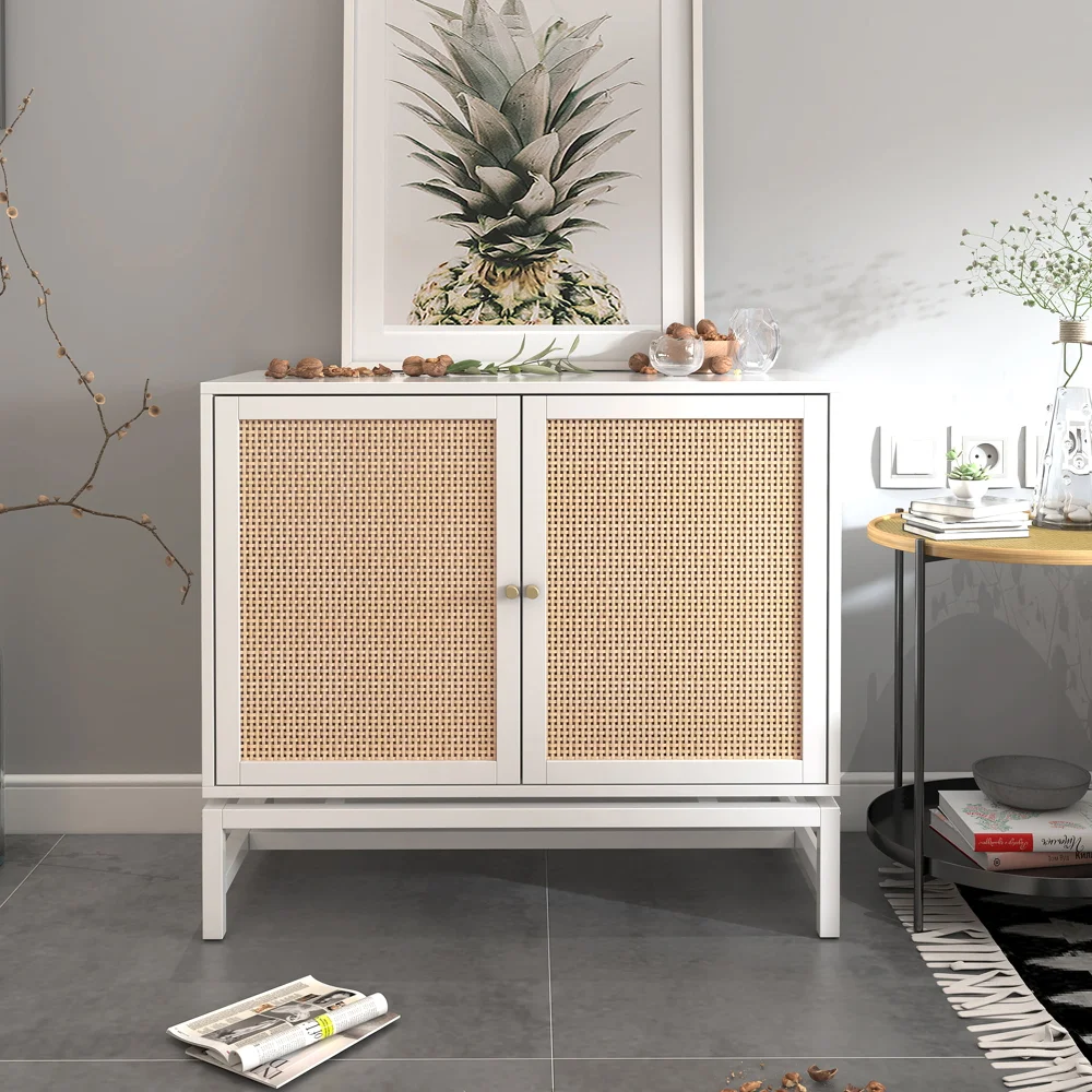 

Rattan2Tier Sideboard Cabinet with Door,Adjustable Inner Shelves Entry Cabinet,Accent Storage Cabinet for Living Room&Bedroom