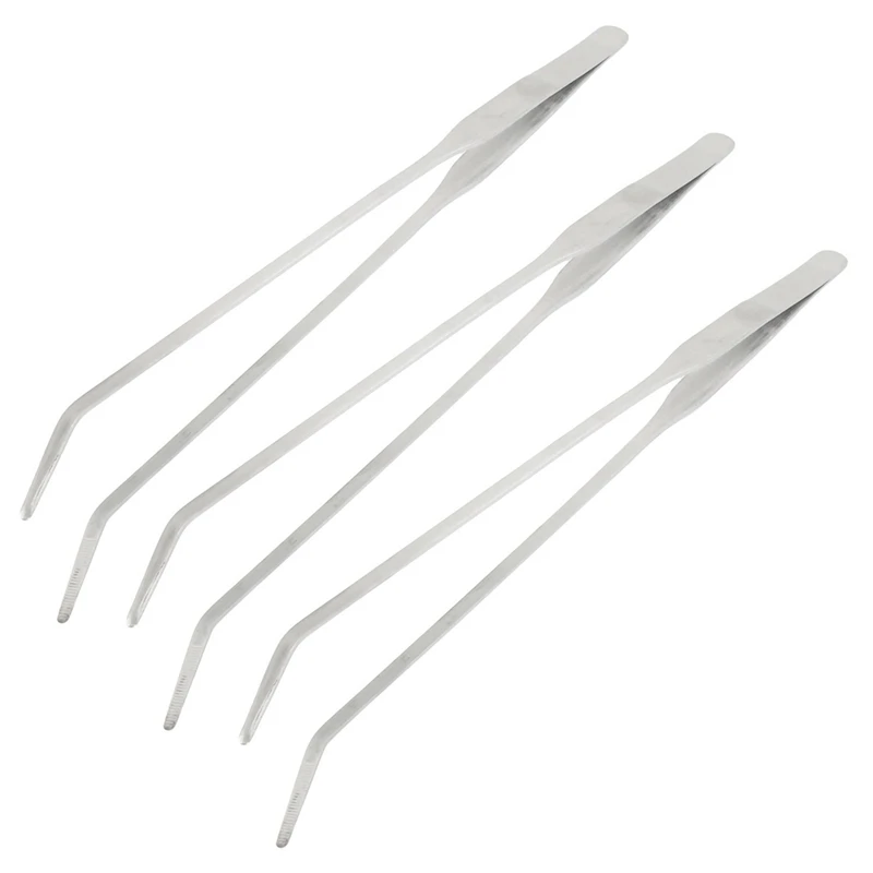 

3X 10.4 Inch Long Stainless Steel Curved Tweezer For Fish Tank Plants