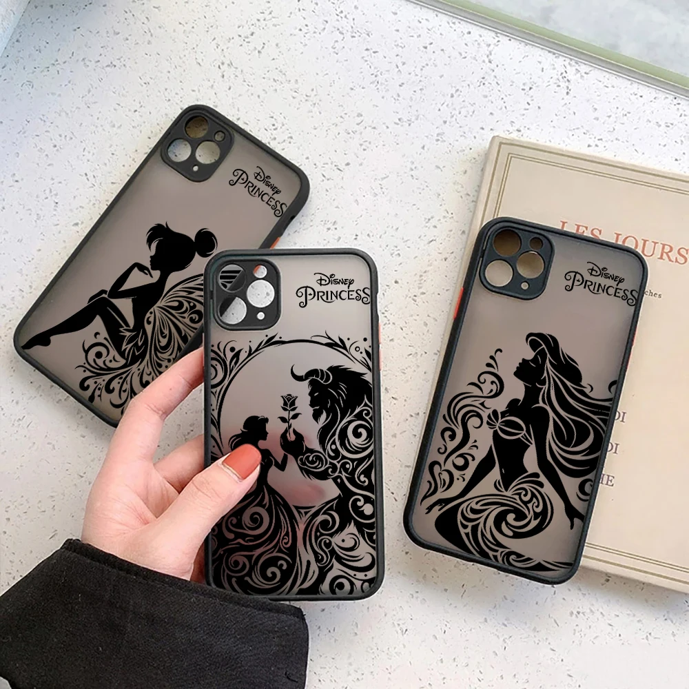 Фото Чехол Disney Princess Black Art Matte для iPhone 17E 17 16 16E 15 14 13 12 11 Pro Max 17Air 7 8 Plus XR XS, противоударный, бронированный №1