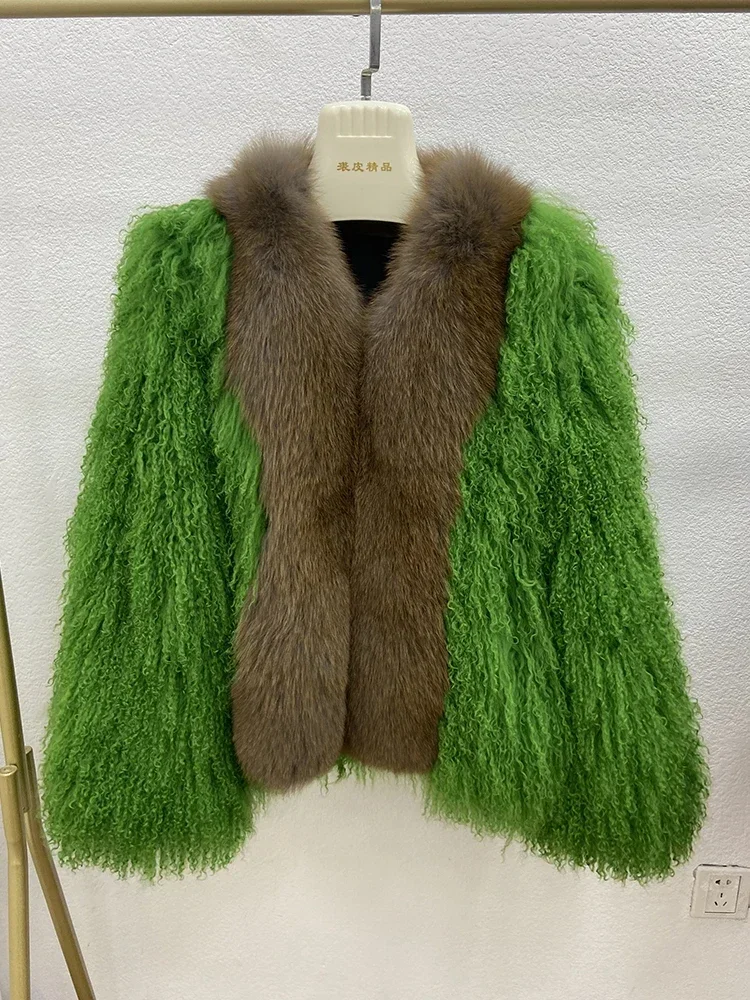 

Hot Sale Women Winter Thick Warm Full Pelt Fluffy Long Sheep Fur Whole Real Fox Fur Mongolian Fur Jacket Coat