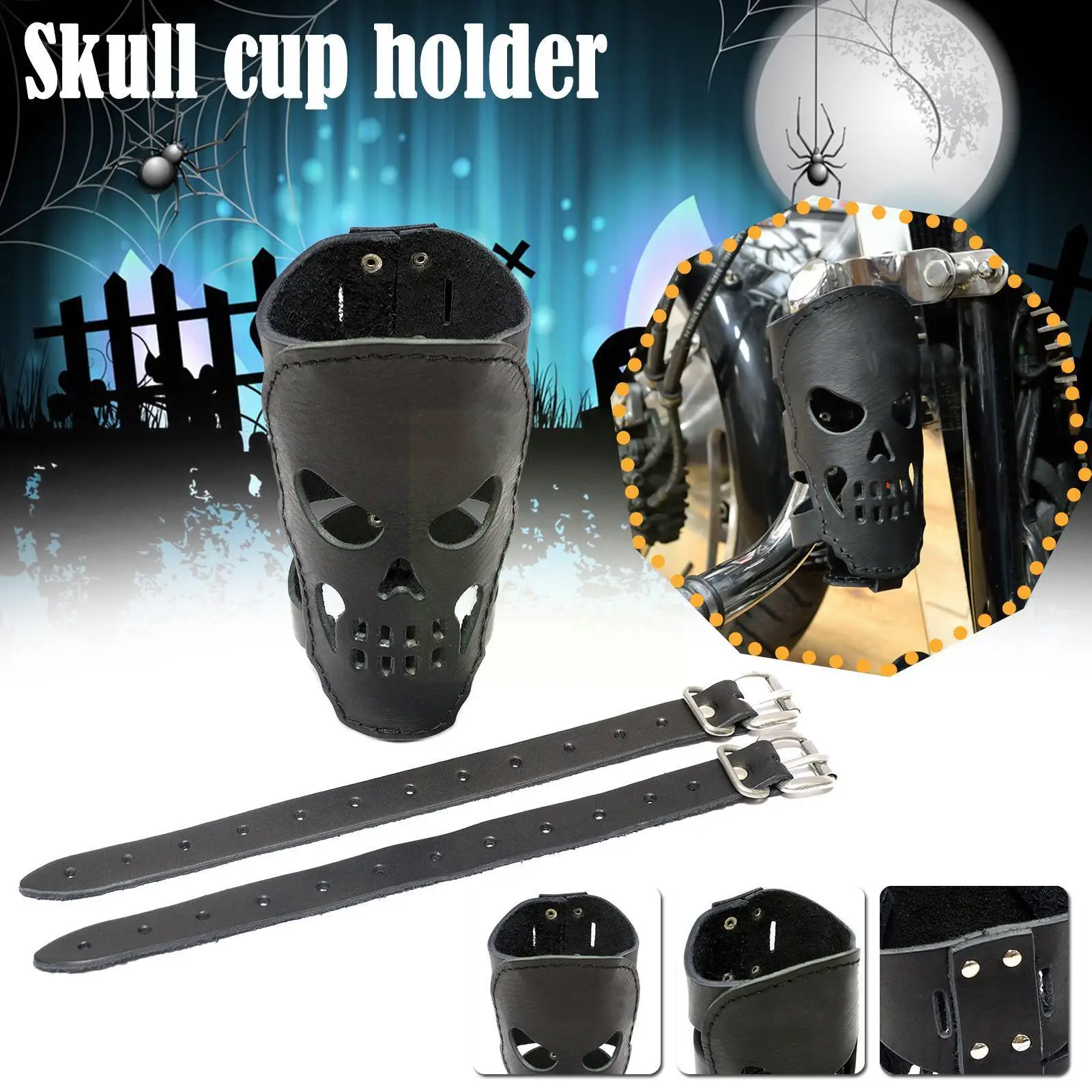 

Motorcycle Biker Custom Drink Holder Leather Coffee Skull Holder Gift Water with Bottle Bicycles Car-styling Universal Cup S1V3