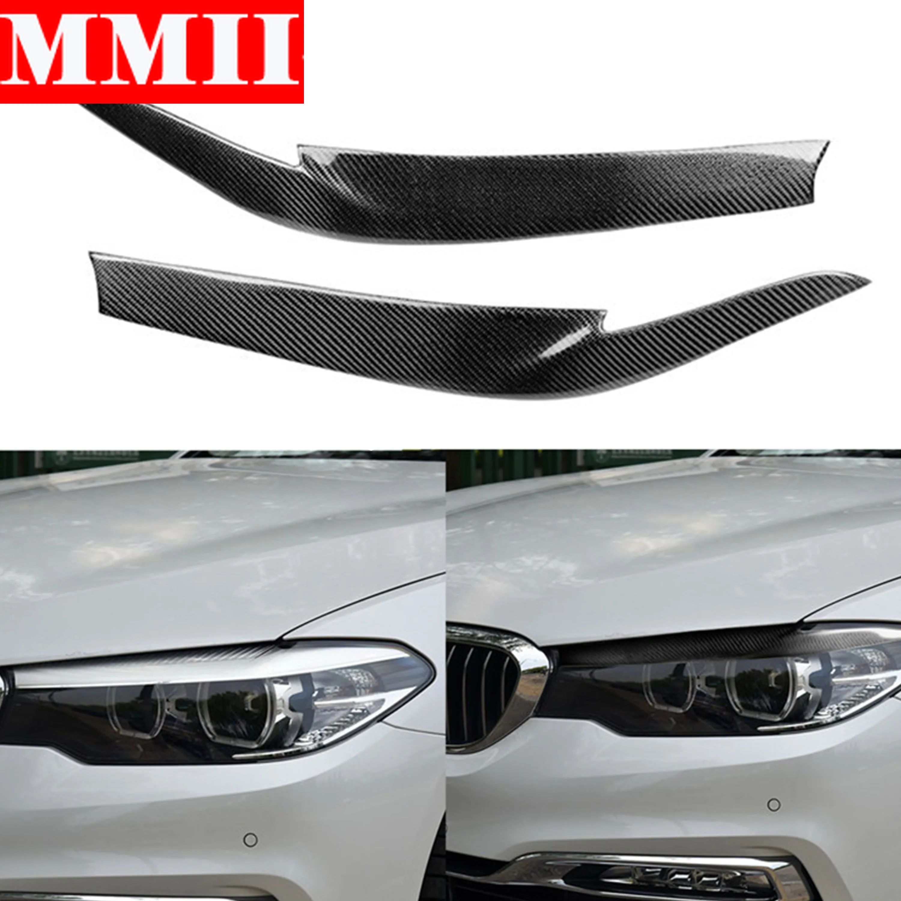 For BMW 5 Series G30 G38 528li530li540li Carbon Fiber Headlight Eyebrow Cover Sticker Head Lamp Light Overlays Trim Car Styling