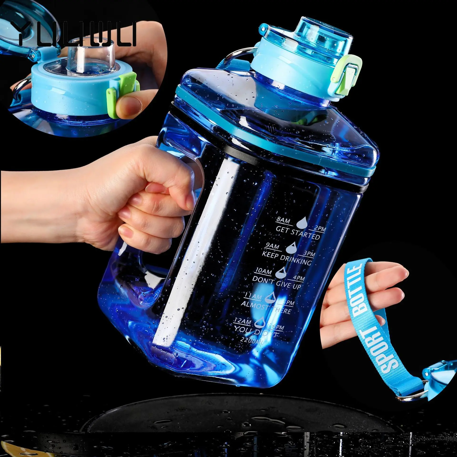 

2.2L Large Capacity Motivational Water Bottle Portable Plastic Gym Outdoor Sports Water Cup Jug with Time Marker Water Bottle