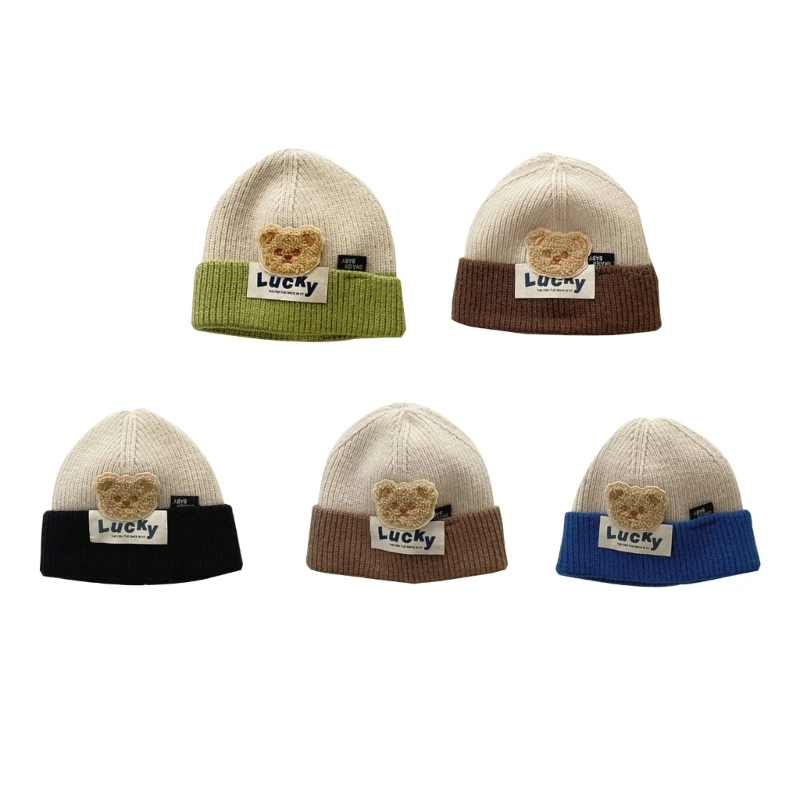 

57EE Winter Warm Hat BigPompom Kids Baby Bonnet Cap Hairball Bear Hat for Boy Girl