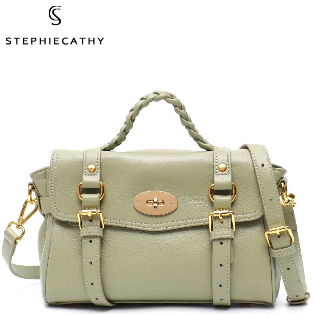 

SC Women Fashion Genuine Leather Satchel Handbags Niche Brand Design Buckle Flap Crossbody Purse Luxury Top-handle Shoulder Bags