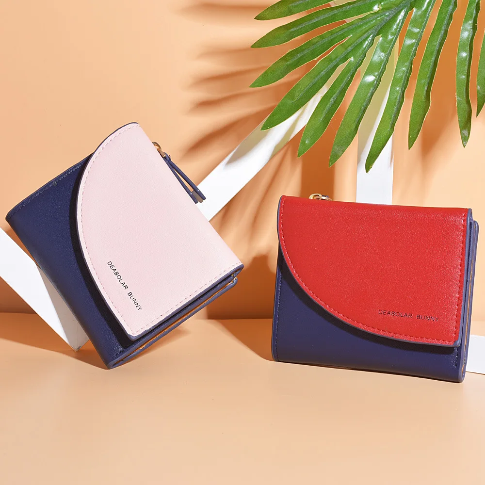 

Women's Wallet Short Money Clip Korean Personality Splicing Collision Color Zipper Small Coin Purse Card Bag