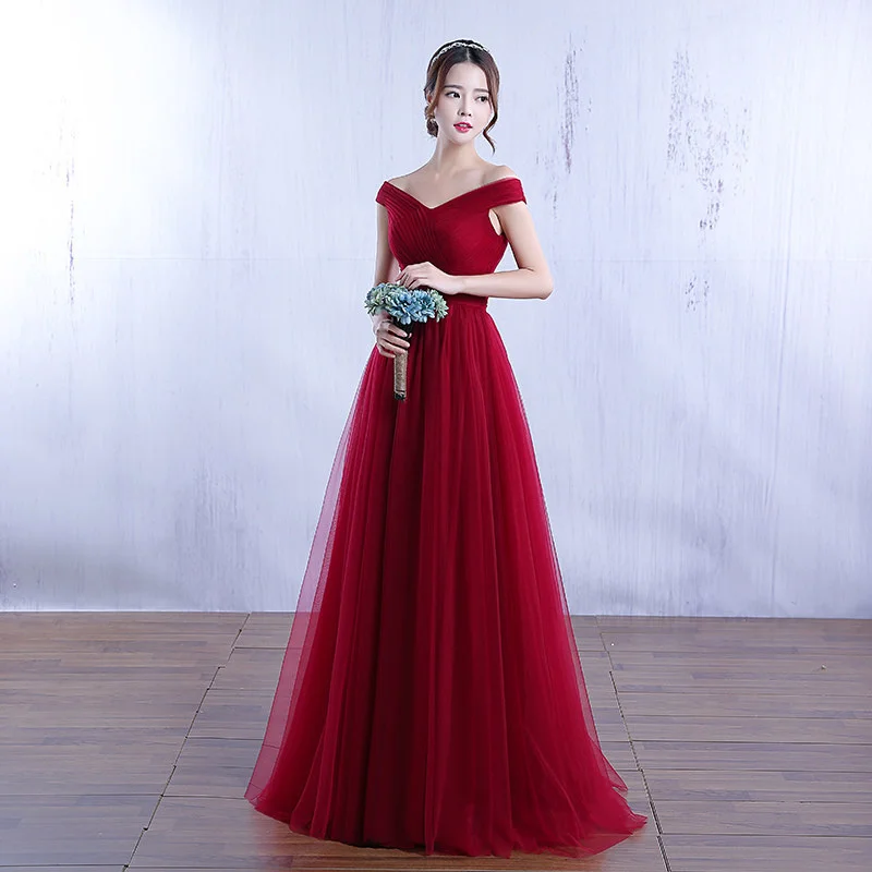 

Shoulder length evening dress Red Wedding Toast Annual party host dress