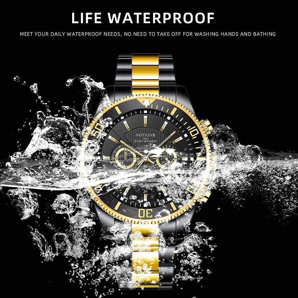 

Watches For Men Automatic Watch Luxury Gold Green Water Ghost Watch Men's Waterproof Stainless Steel Man Calendar Luminous Watch