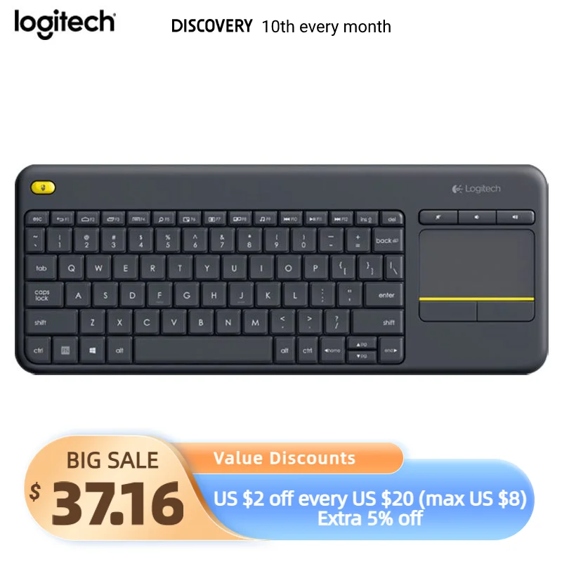 Logitech Wireless Touch Keyboard K400 Plus with Built-In Touchpad for Internet-Connected TVs