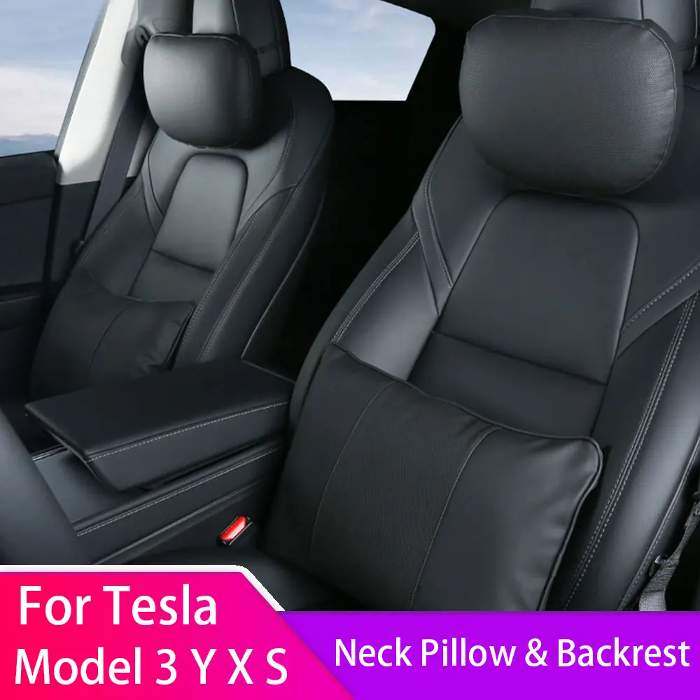 

For Tesla Model 3 Y S X Neck Pillow Car Seat Backrest Leather Cushion Neck PU Headrest 1PC